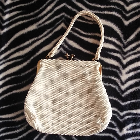 Handbags - Vintage 50s Retro Jackie O White Beaded Purse